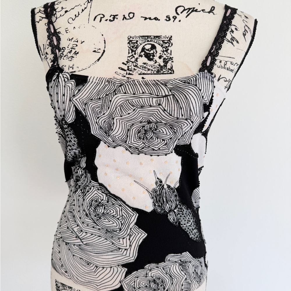 Alberto Makali Monochrome Floral Open Cardigan &‎ Tank Top Set Sz M Romantic - Picture 10 of 16
